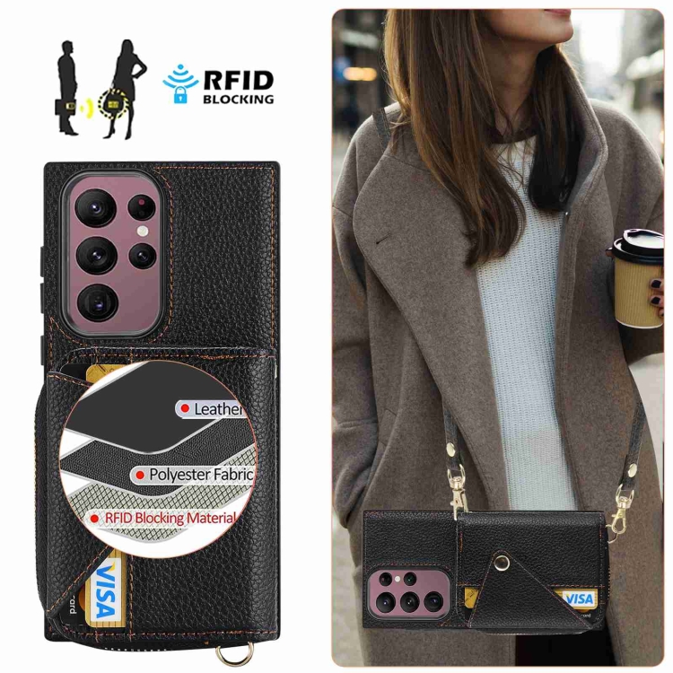 For Samsung Galaxy S23 Ultra 5G Crossbody Zipper Card Bag RFID Anti-theft Phone Case(Black) For Samsung Galaxy S23 Ultra 5G Crossbody Zipper Card Bag RFID Anti-theft Phone Case(Black)