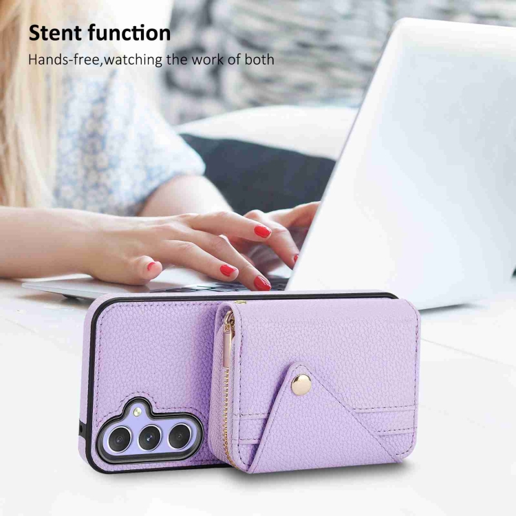 For Samsung Galaxy S24 5G Crossbody Zipper Card Bag RFID Anti-theft Phone Case(Purple) For Samsung Galaxy S24 5G Crossbody Zipper Card Bag RFID Anti-theft Phone Case(Purple)