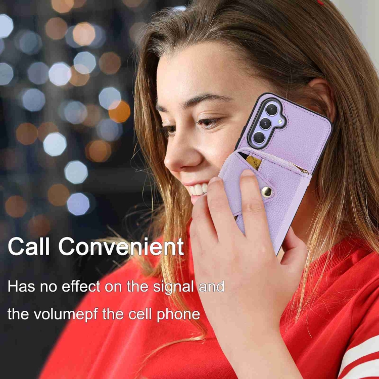 For Samsung Galaxy S24 5G Crossbody Zipper Card Bag RFID Anti-theft Phone Case(Purple) For Samsung Galaxy S24 5G Crossbody Zipper Card Bag RFID Anti-theft Phone Case(Purple)