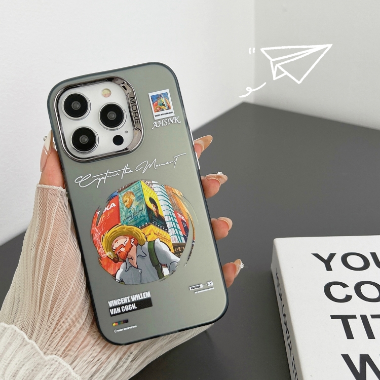 For iPhone 15 Electroplated Lens Illustration Phone Case(Grey) For iPhone 15 Electroplated Lens Illustration Phone Case(Grey)