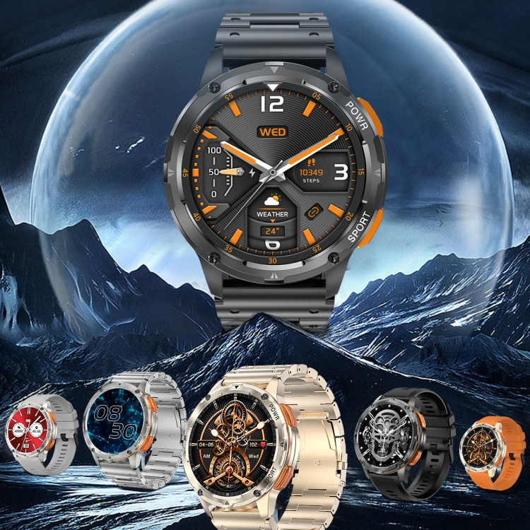 LEMFO AK59 Reloj inteligente con correa de acero y pantalla redonda AMLOED de 1,43 pulgadas (negro) - B1