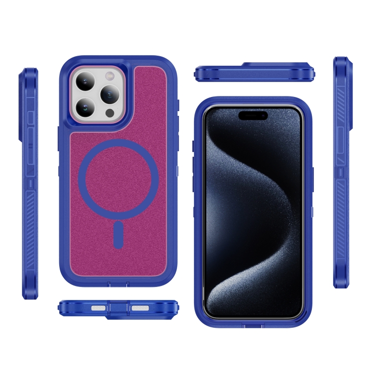 For iPhone 15 Plus / 14 Plus Guard Magsafe Magnetic Ring Matte Phone Case(Blue+Rose Red) For iPhone 15 Plus / 14 Plus Guard Magsafe Magnetic Ring Matte Phone Case(Blue+Rose Red)