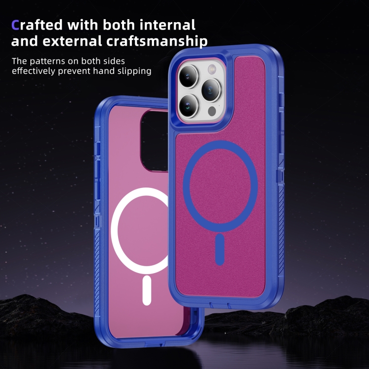 For iPhone 15 Plus / 14 Plus Guard Magsafe Magnetic Ring Matte Phone Case(Blue+Rose Red) For iPhone 15 Plus / 14 Plus Guard Magsafe Magnetic Ring Matte Phone Case(Blue+Rose Red)