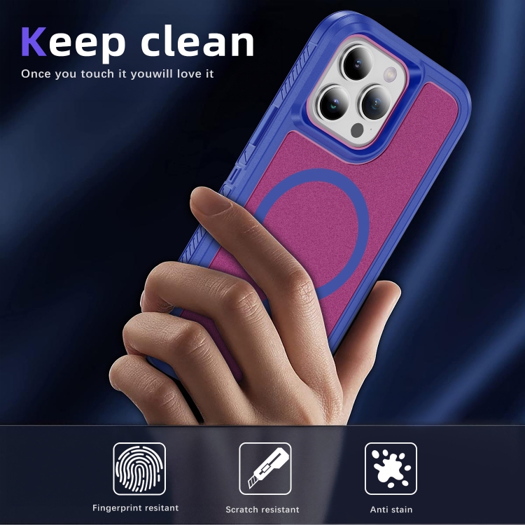 For iPhone 15 Plus / 14 Plus Guard Magsafe Magnetic Ring Matte Phone Case(Blue+Rose Red) For iPhone 15 Plus / 14 Plus Guard Magsafe Magnetic Ring Matte Phone Case(Blue+Rose Red)