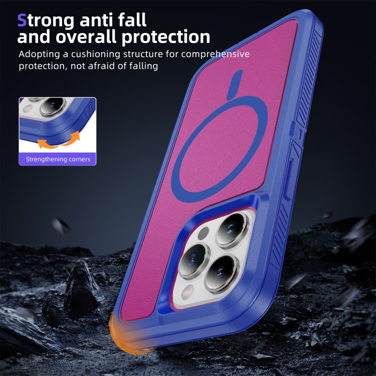 For iPhone 15 Plus / 14 Plus Guard Magsafe Magnetic Ring Matte Phone Case(Blue+Rose Red) For iPhone 15 Plus / 14 Plus Guard Magsafe Magnetic Ring Matte Phone Case(Blue+Rose Red)