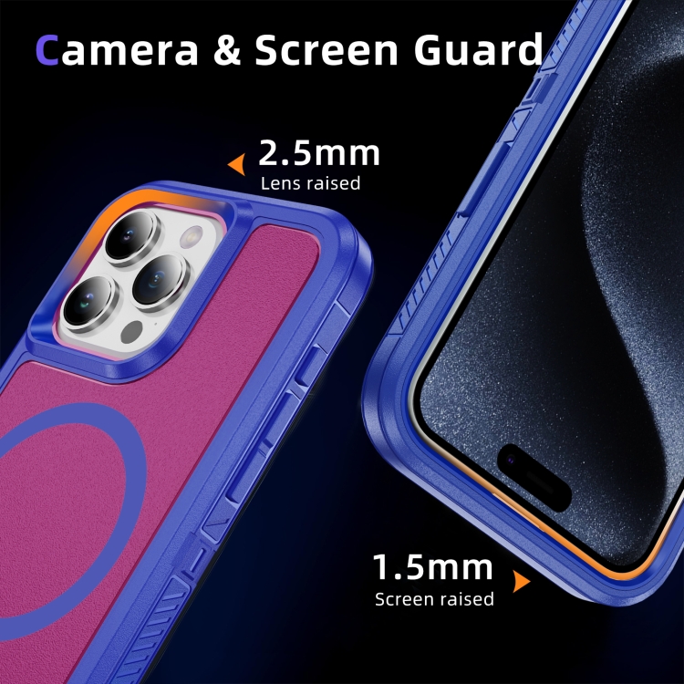 For iPhone 15 Plus / 14 Plus Guard Magsafe Magnetic Ring Matte Phone Case(Blue+Rose Red) For iPhone 15 Plus / 14 Plus Guard Magsafe Magnetic Ring Matte Phone Case(Blue+Rose Red)