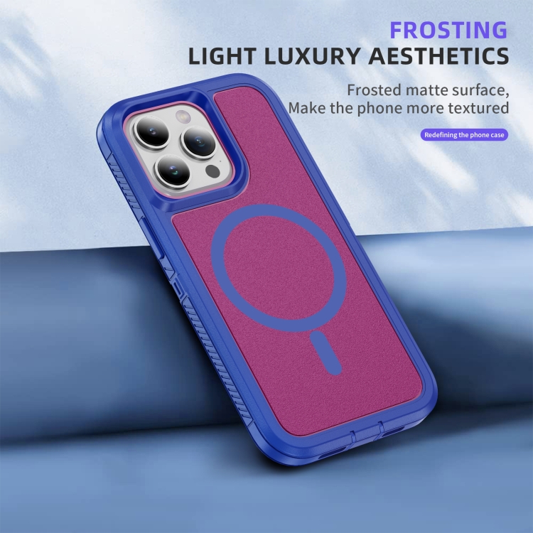 For iPhone 15 Plus / 14 Plus Guard Magsafe Magnetic Ring Matte Phone Case(Blue+Rose Red) For iPhone 15 Plus / 14 Plus Guard Magsafe Magnetic Ring Matte Phone Case(Blue+Rose Red)