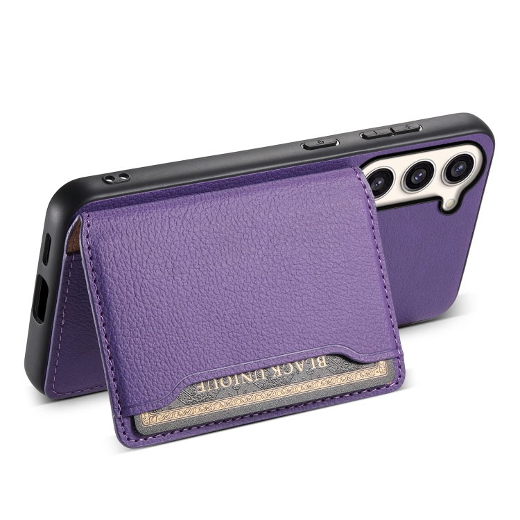 For Samsung Galaxy S23+ 5G Calf Texture Card Bag Design Full Coverage Phone Case(Purple)