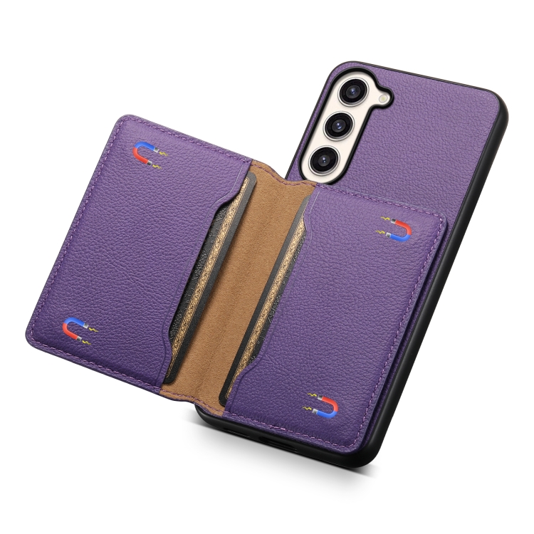 For Samsung Galaxy S23+ 5G Calf Texture Card Bag Design Full Coverage Phone Case(Purple)