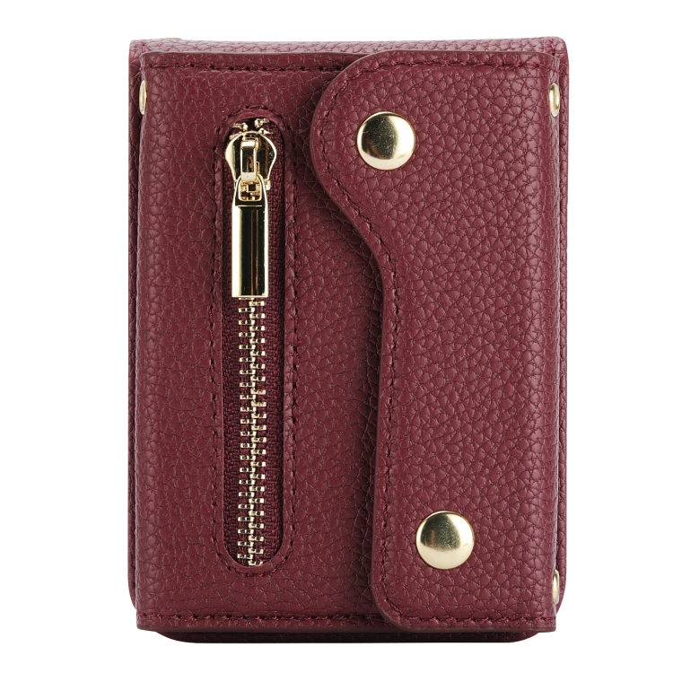 For Samsung Galaxy Z Flip5 5G DF-09 Crossbody Litchi texture Card Bag Design PU Phone Case(Wine Red) For Samsung Galaxy Z Flip5 5G DF-09 Crossbody Litchi texture Card Bag Design PU Phone Case(Wine Red)