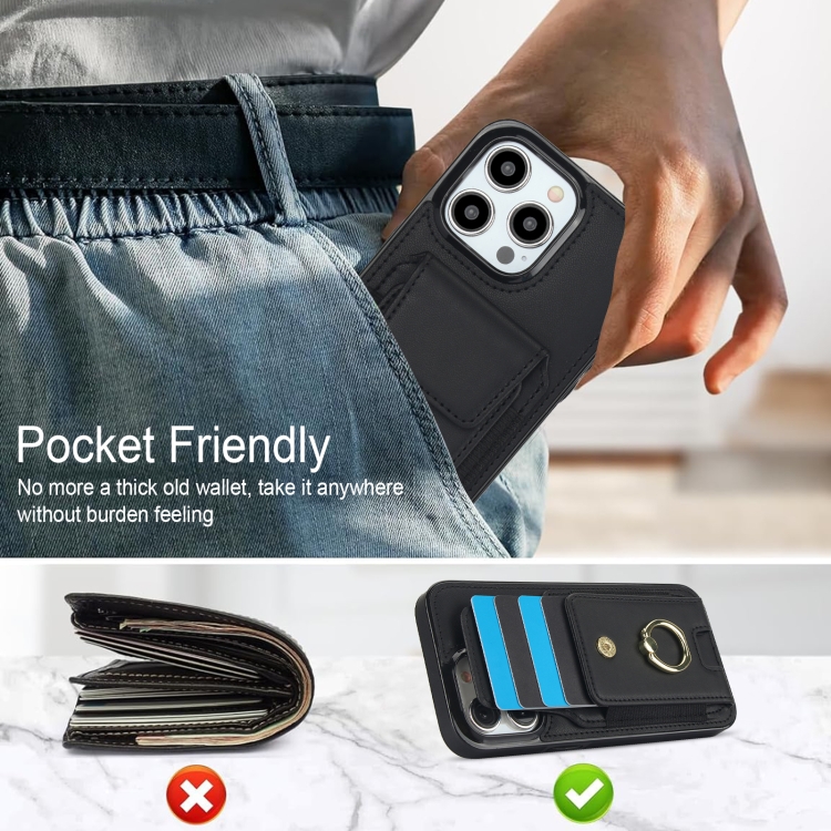 For iPhone 15 Elastic Card Bag Ring Holder Phone Case(Black) For iPhone 15 Elastic Card Bag Ring Holder Phone Case(Black)