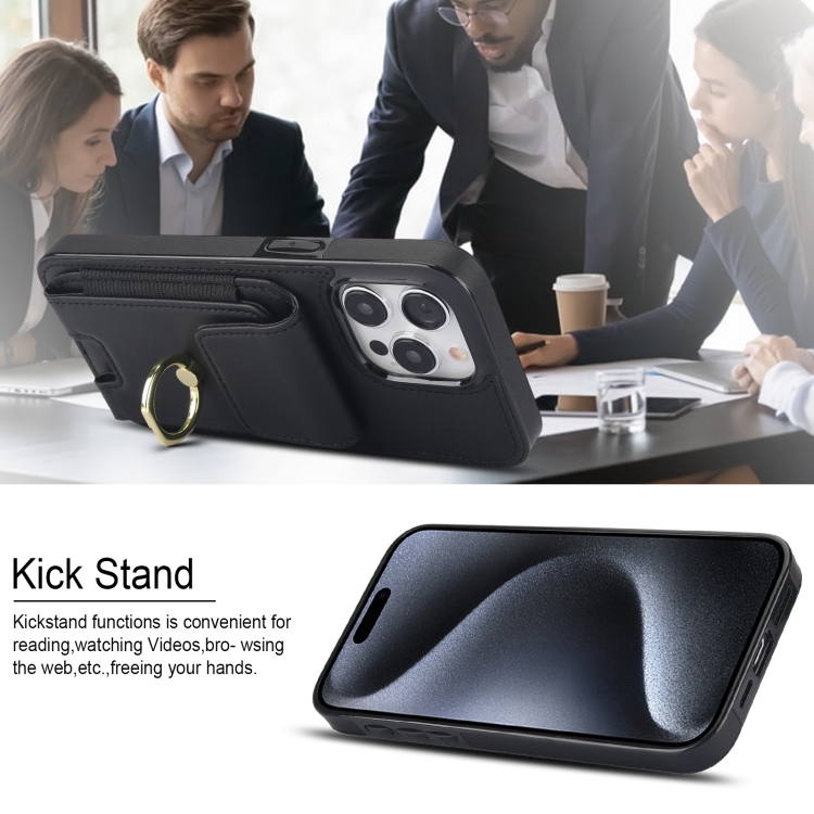 For iPhone 15 Elastic Card Bag Ring Holder Phone Case(Black) For iPhone 15 Elastic Card Bag Ring Holder Phone Case(Black)