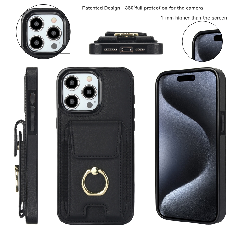 For iPhone 15 Elastic Card Bag Ring Holder Phone Case(Black) For iPhone 15 Elastic Card Bag Ring Holder Phone Case(Black)