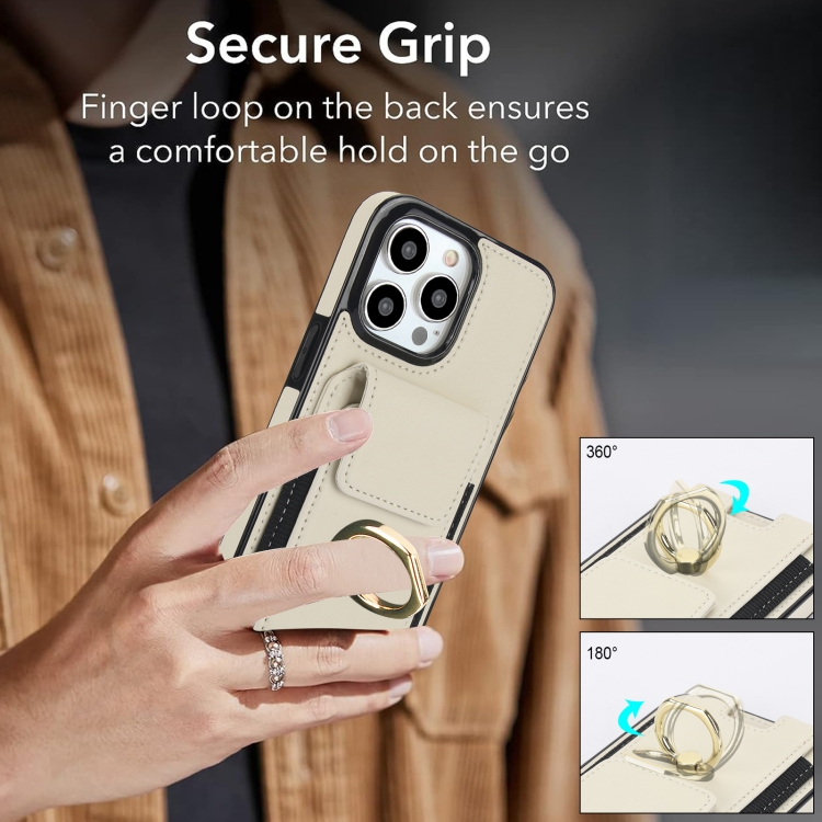 For iPhone 15 Pro Elastic Card Bag Ring Holder Phone Case(White) For iPhone 15 Pro Elastic Card Bag Ring Holder Phone Case(White)
