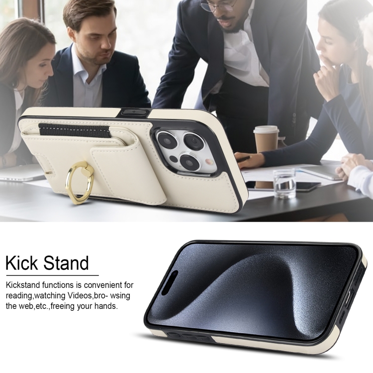 For iPhone 15 Pro Elastic Card Bag Ring Holder Phone Case(White) For iPhone 15 Pro Elastic Card Bag Ring Holder Phone Case(White)