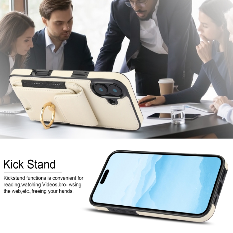 For iPhone 16 Plus Elastic Card Bag Ring Holder Phone Case(White) For iPhone 16 Plus Elastic Card Bag Ring Holder Phone Case(White)