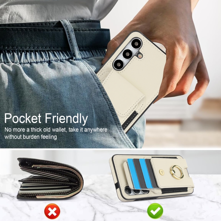 For Samsung Galaxy S24 Ultra 5G Elastic Card Bag Ring Holder Phone Case(White) For Samsung Galaxy S24 Ultra 5G Elastic Card Bag Ring Holder Phone Case(White)