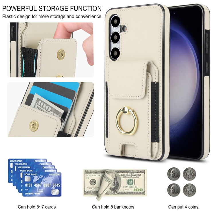 For Samsung Galaxy S24 Ultra 5G Elastic Card Bag Ring Holder Phone Case(White) For Samsung Galaxy S24 Ultra 5G Elastic Card Bag Ring Holder Phone Case(White)