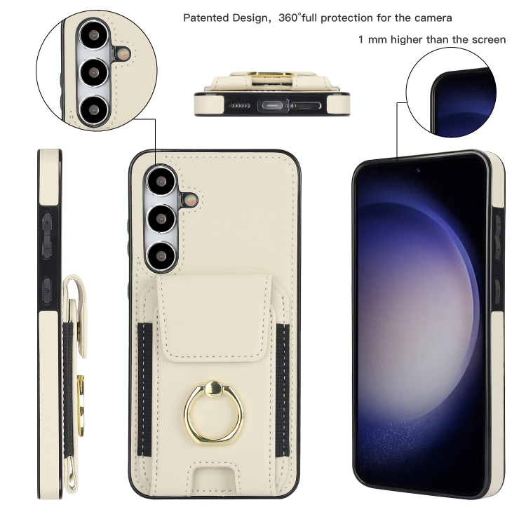 For Samsung Galaxy S24 Ultra 5G Elastic Card Bag Ring Holder Phone Case(White) For Samsung Galaxy S24 Ultra 5G Elastic Card Bag Ring Holder Phone Case(White)
