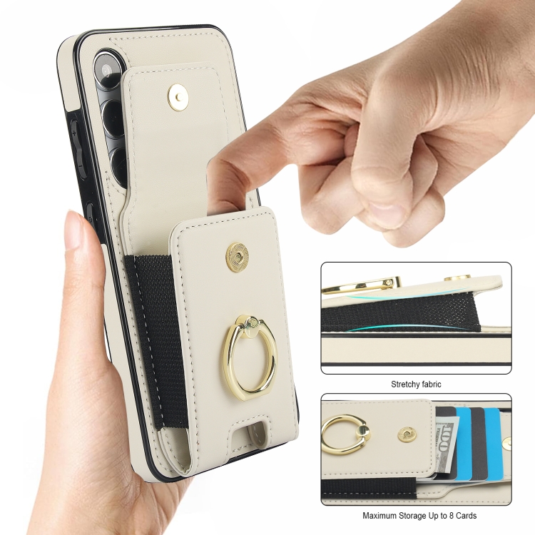 For Samsung Galaxy S24 Ultra 5G Elastic Card Bag Ring Holder Phone Case(White) For Samsung Galaxy S24 Ultra 5G Elastic Card Bag Ring Holder Phone Case(White)