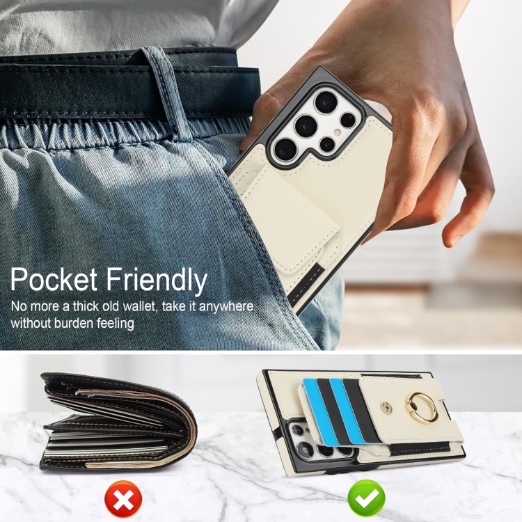 For Samsung Galaxy S22 Ultra 5G Elastic Card Bag Ring Holder Phone Case(White) For Samsung Galaxy S22 Ultra 5G Elastic Card Bag Ring Holder Phone Case(White)