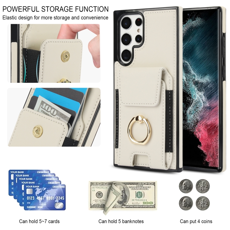 For Samsung Galaxy S22 Ultra 5G Elastic Card Bag Ring Holder Phone Case(White) For Samsung Galaxy S22 Ultra 5G Elastic Card Bag Ring Holder Phone Case(White)