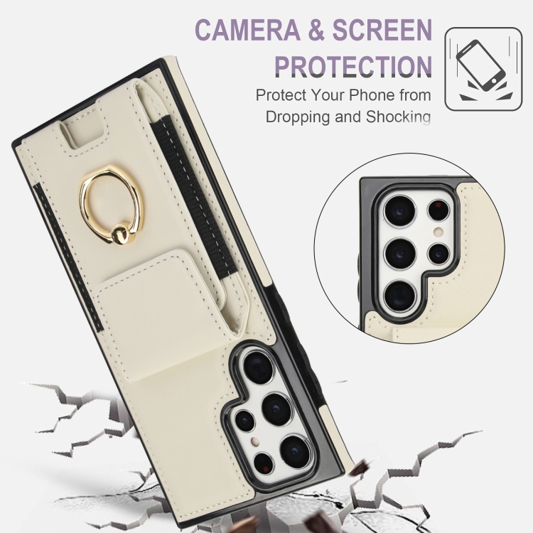 For Samsung Galaxy S22 Ultra 5G Elastic Card Bag Ring Holder Phone Case(White) For Samsung Galaxy S22 Ultra 5G Elastic Card Bag Ring Holder Phone Case(White)