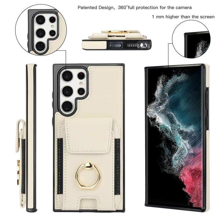 For Samsung Galaxy S22 Ultra 5G Elastic Card Bag Ring Holder Phone Case(White) For Samsung Galaxy S22 Ultra 5G Elastic Card Bag Ring Holder Phone Case(White)