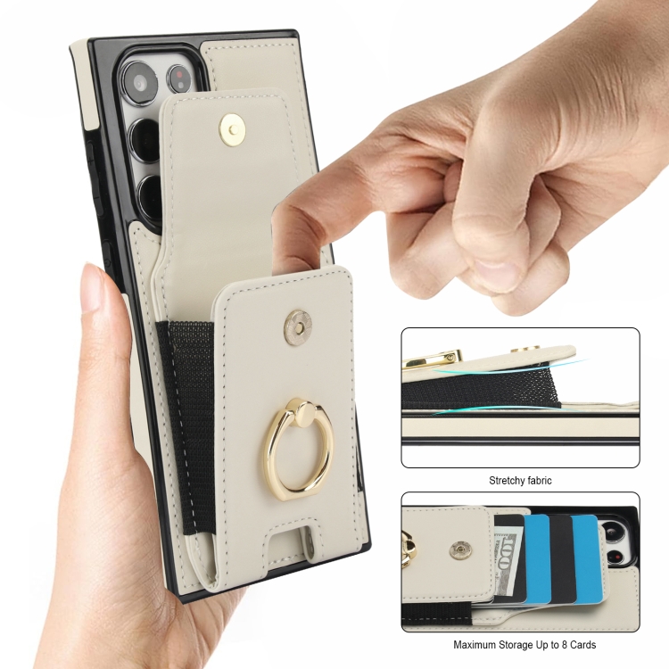 For Samsung Galaxy S22 Ultra 5G Elastic Card Bag Ring Holder Phone Case(White) For Samsung Galaxy S22 Ultra 5G Elastic Card Bag Ring Holder Phone Case(White)