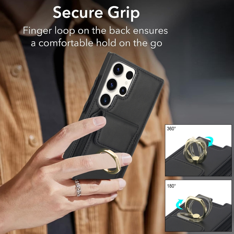 For Samsung Galaxy S23 Ultra 5G Elastic Card Bag Ring Holder Phone Case(Black) For Samsung Galaxy S23 Ultra 5G Elastic Card Bag Ring Holder Phone Case(Black)