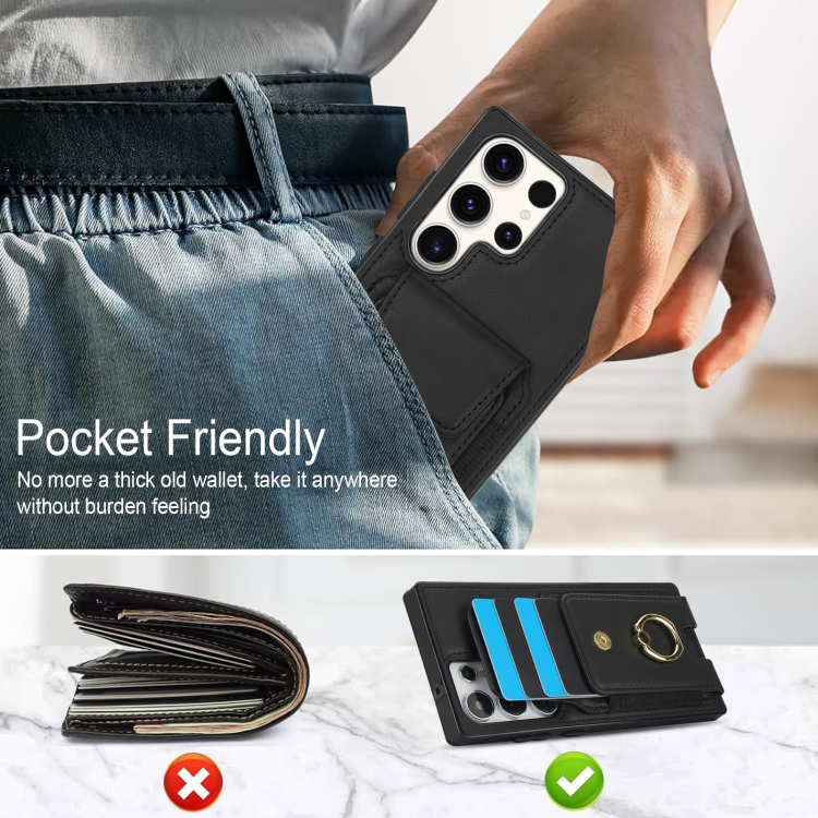 For Samsung Galaxy S23 Ultra 5G Elastic Card Bag Ring Holder Phone Case(Black) For Samsung Galaxy S23 Ultra 5G Elastic Card Bag Ring Holder Phone Case(Black)