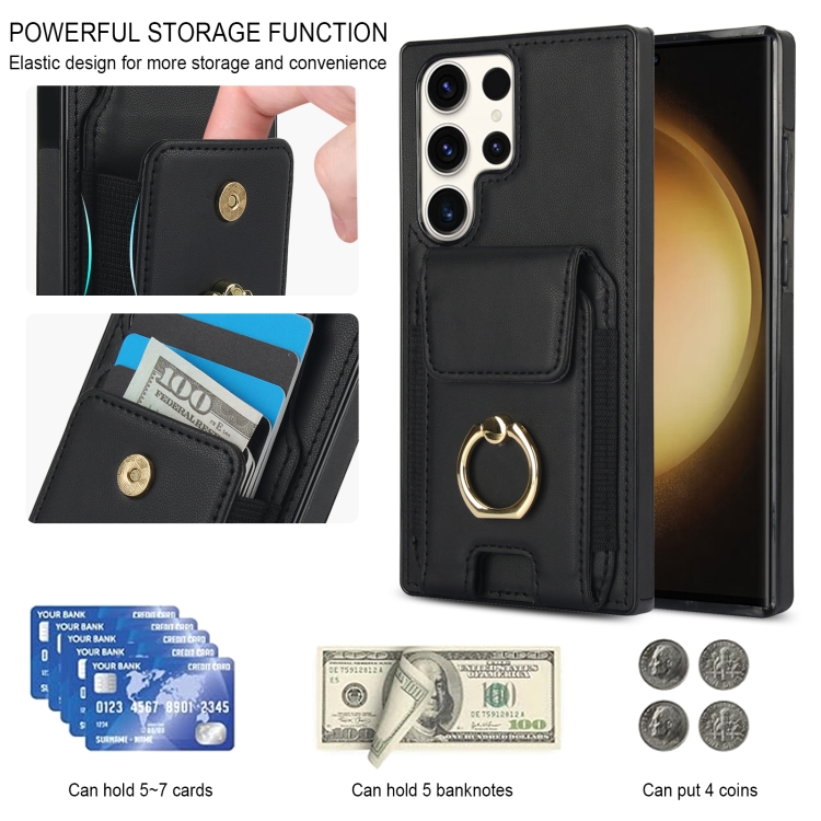 For Samsung Galaxy S23 Ultra 5G Elastic Card Bag Ring Holder Phone Case(Black) For Samsung Galaxy S23 Ultra 5G Elastic Card Bag Ring Holder Phone Case(Black)