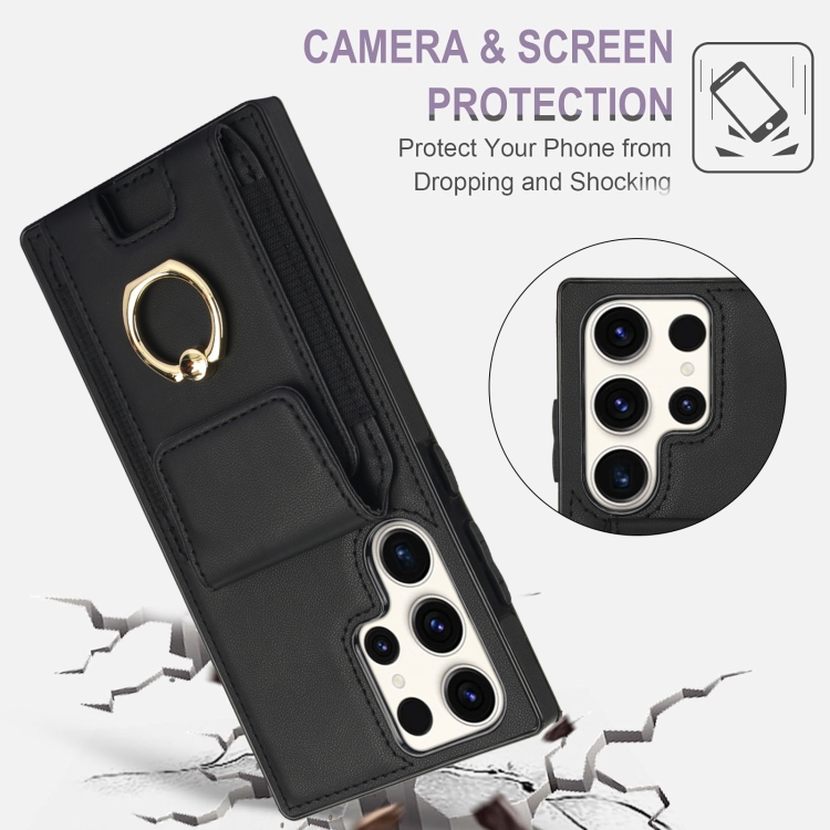 For Samsung Galaxy S23 Ultra 5G Elastic Card Bag Ring Holder Phone Case(Black) For Samsung Galaxy S23 Ultra 5G Elastic Card Bag Ring Holder Phone Case(Black)