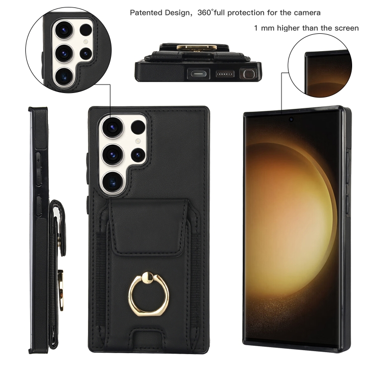 For Samsung Galaxy S23 Ultra 5G Elastic Card Bag Ring Holder Phone Case(Black) For Samsung Galaxy S23 Ultra 5G Elastic Card Bag Ring Holder Phone Case(Black)