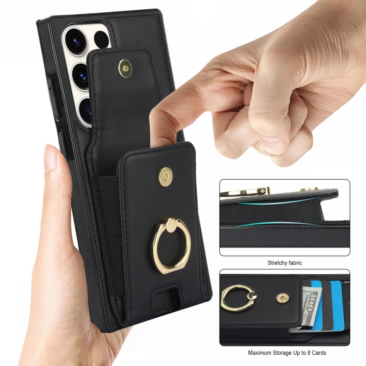 For Samsung Galaxy S23 Ultra 5G Elastic Card Bag Ring Holder Phone Case(Black) For Samsung Galaxy S23 Ultra 5G Elastic Card Bag Ring Holder Phone Case(Black)