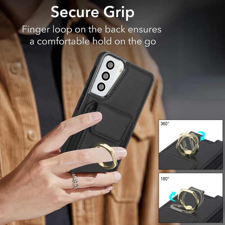 For Samsung Galaxy S21+ 5G Elastic Card Bag Ring Holder Phone Case(Black) For Samsung Galaxy S21+ 5G Elastic Card Bag Ring Holder Phone Case(Black)