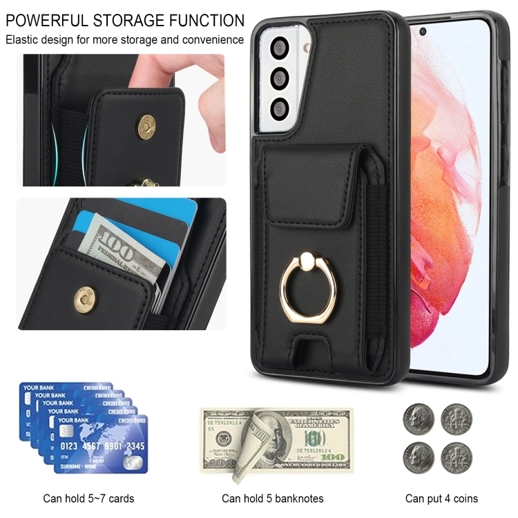 For Samsung Galaxy S21+ 5G Elastic Card Bag Ring Holder Phone Case(Black) For Samsung Galaxy S21+ 5G Elastic Card Bag Ring Holder Phone Case(Black)