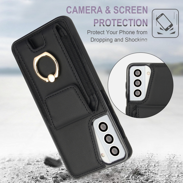 For Samsung Galaxy S21+ 5G Elastic Card Bag Ring Holder Phone Case(Black) For Samsung Galaxy S21+ 5G Elastic Card Bag Ring Holder Phone Case(Black)