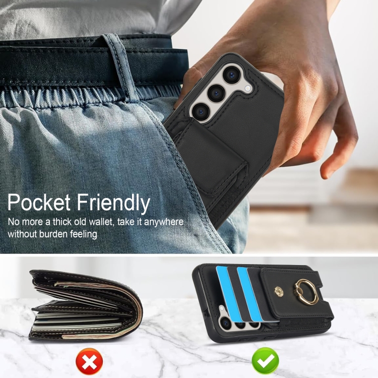 For Samsung Galaxy S23+ 5G Elastic Card Bag Ring Holder Phone Case(Black) For Samsung Galaxy S23+ 5G Elastic Card Bag Ring Holder Phone Case(Black)