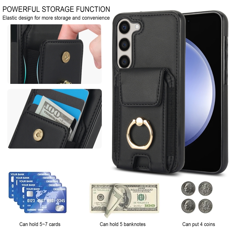For Samsung Galaxy S23+ 5G Elastic Card Bag Ring Holder Phone Case(Black) For Samsung Galaxy S23+ 5G Elastic Card Bag Ring Holder Phone Case(Black)