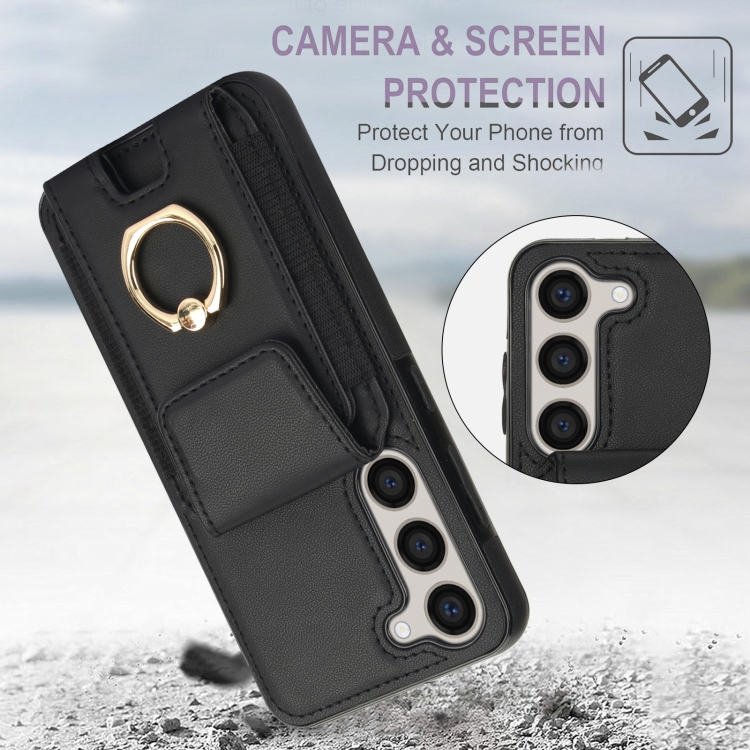 For Samsung Galaxy S23+ 5G Elastic Card Bag Ring Holder Phone Case(Black) For Samsung Galaxy S23+ 5G Elastic Card Bag Ring Holder Phone Case(Black)