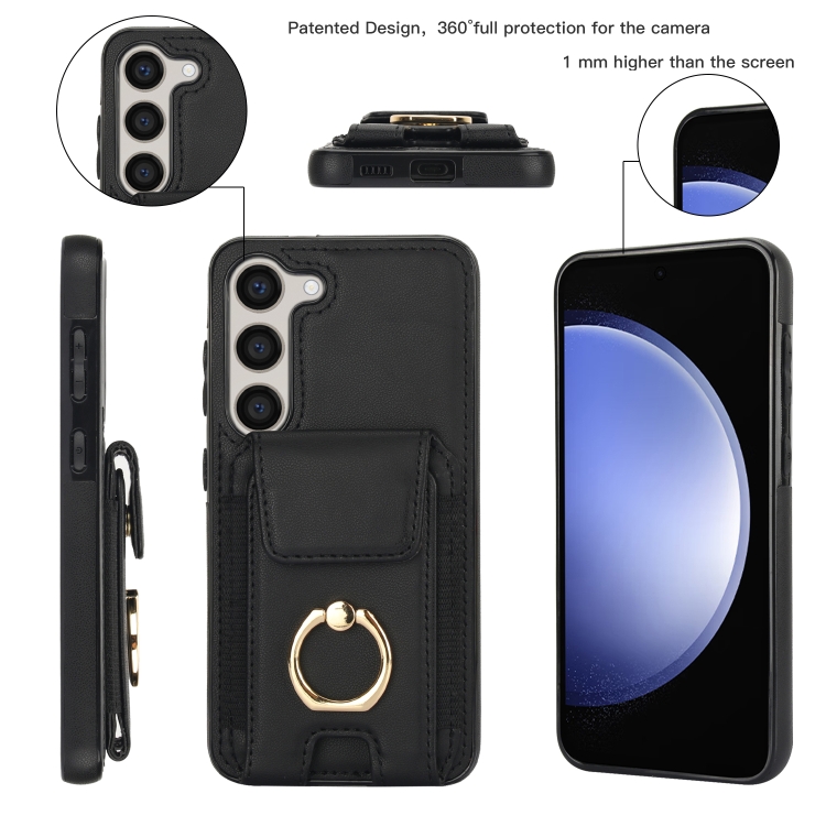 For Samsung Galaxy S23+ 5G Elastic Card Bag Ring Holder Phone Case(Black) For Samsung Galaxy S23+ 5G Elastic Card Bag Ring Holder Phone Case(Black)