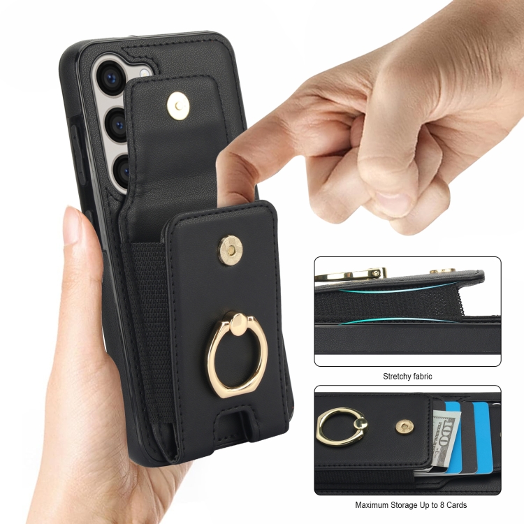 For Samsung Galaxy S23+ 5G Elastic Card Bag Ring Holder Phone Case(Black) For Samsung Galaxy S23+ 5G Elastic Card Bag Ring Holder Phone Case(Black)
