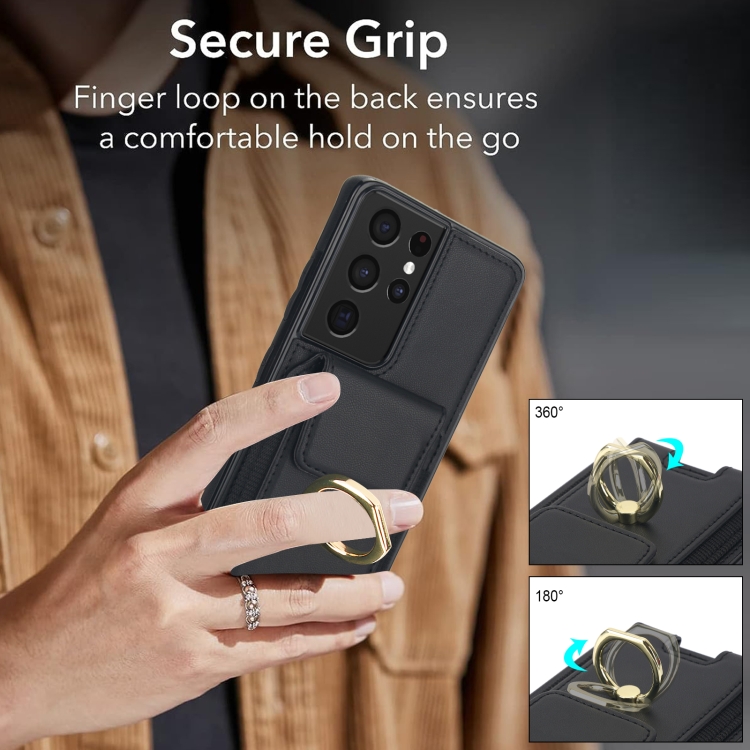 For Samsung Galaxy S21 Ultra 5G Elastic Card Bag Ring Holder Phone Case(Black) For Samsung Galaxy S21 Ultra 5G Elastic Card Bag Ring Holder Phone Case(Black)