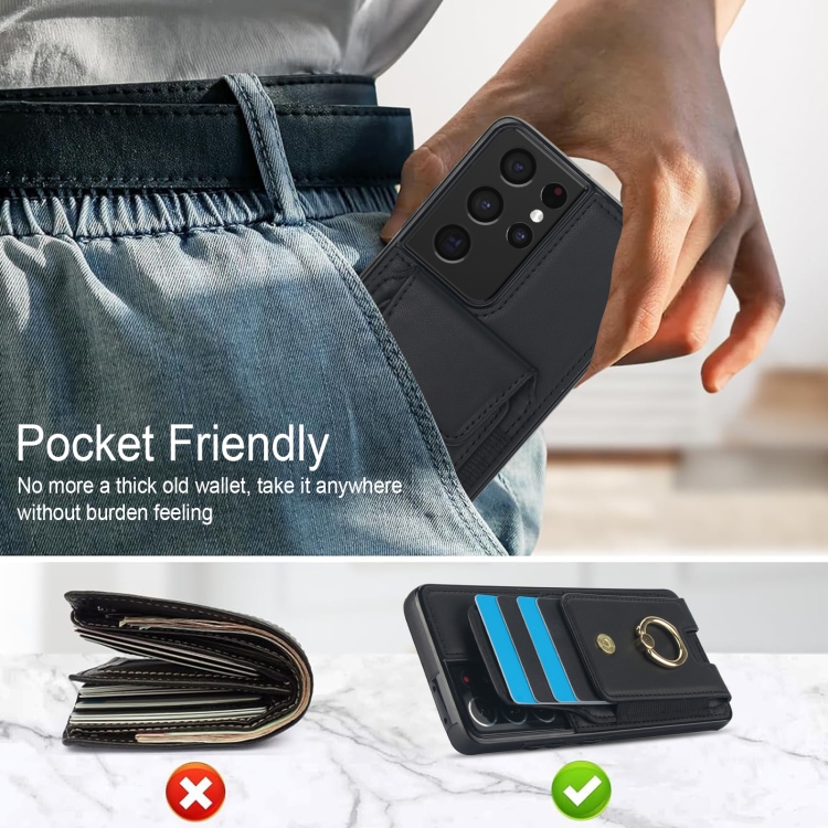 For Samsung Galaxy S21 Ultra 5G Elastic Card Bag Ring Holder Phone Case(Black) For Samsung Galaxy S21 Ultra 5G Elastic Card Bag Ring Holder Phone Case(Black)