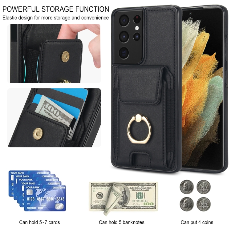For Samsung Galaxy S21 Ultra 5G Elastic Card Bag Ring Holder Phone Case(Black) For Samsung Galaxy S21 Ultra 5G Elastic Card Bag Ring Holder Phone Case(Black)