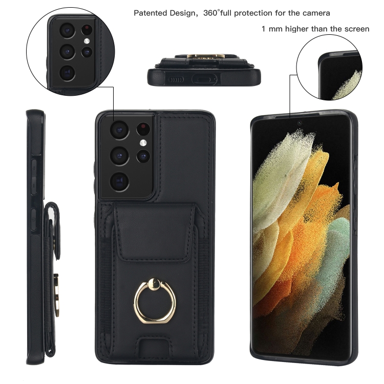 For Samsung Galaxy S21 Ultra 5G Elastic Card Bag Ring Holder Phone Case(Black) For Samsung Galaxy S21 Ultra 5G Elastic Card Bag Ring Holder Phone Case(Black)