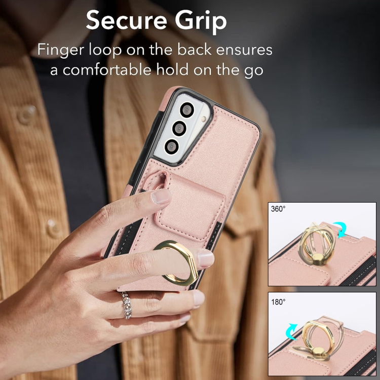 For Samsung Galaxy S21 5G Elastic Card Bag Ring Holder Phone Case(Rose Gold) For Samsung Galaxy S21 5G Elastic Card Bag Ring Holder Phone Case(Rose Gold)