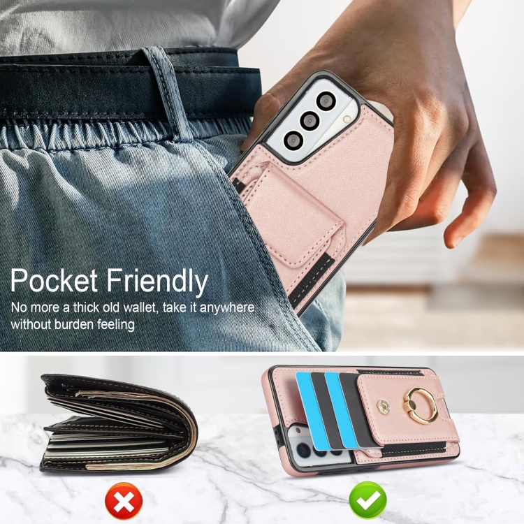 For Samsung Galaxy S21 5G Elastic Card Bag Ring Holder Phone Case(Rose Gold) For Samsung Galaxy S21 5G Elastic Card Bag Ring Holder Phone Case(Rose Gold)