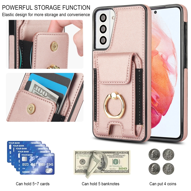 For Samsung Galaxy S21 5G Elastic Card Bag Ring Holder Phone Case(Rose Gold) For Samsung Galaxy S21 5G Elastic Card Bag Ring Holder Phone Case(Rose Gold)
